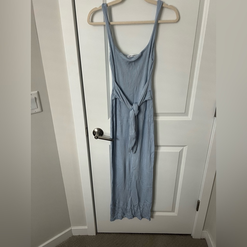 Reformation stretchy sweater rubber dress with tie front, worn once